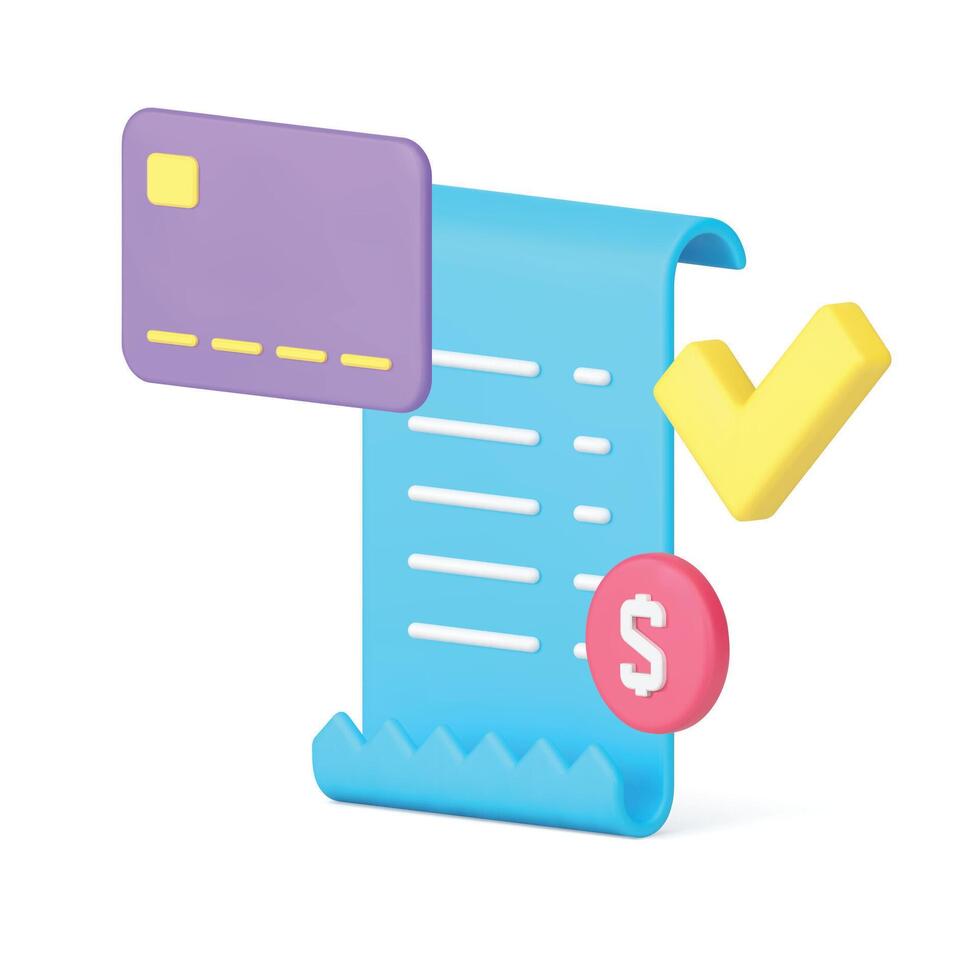 Shopping order success complete buying purchase financial deal approve receipt 3d icon vector