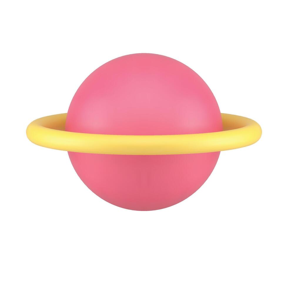 Planet with ring orbit levitation cosmic explore astronomy science pink 3d icon realistic vector