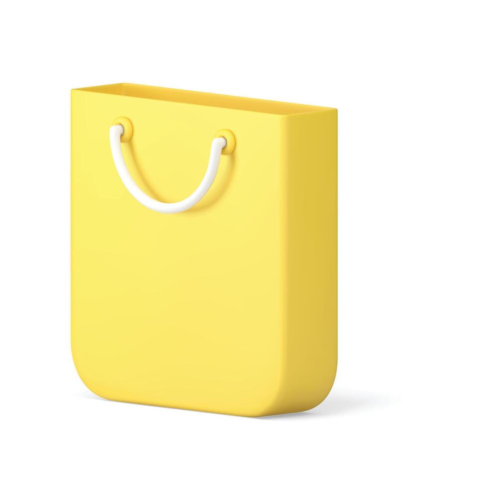 Shopping bag supermarket yellow package purchase carrying take away isometric 3d icon vector