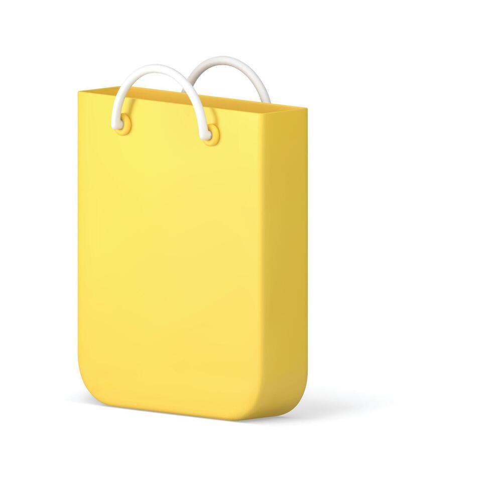 Shopping bag with handles gift and food package yellow isometric 3d icon realistic vector