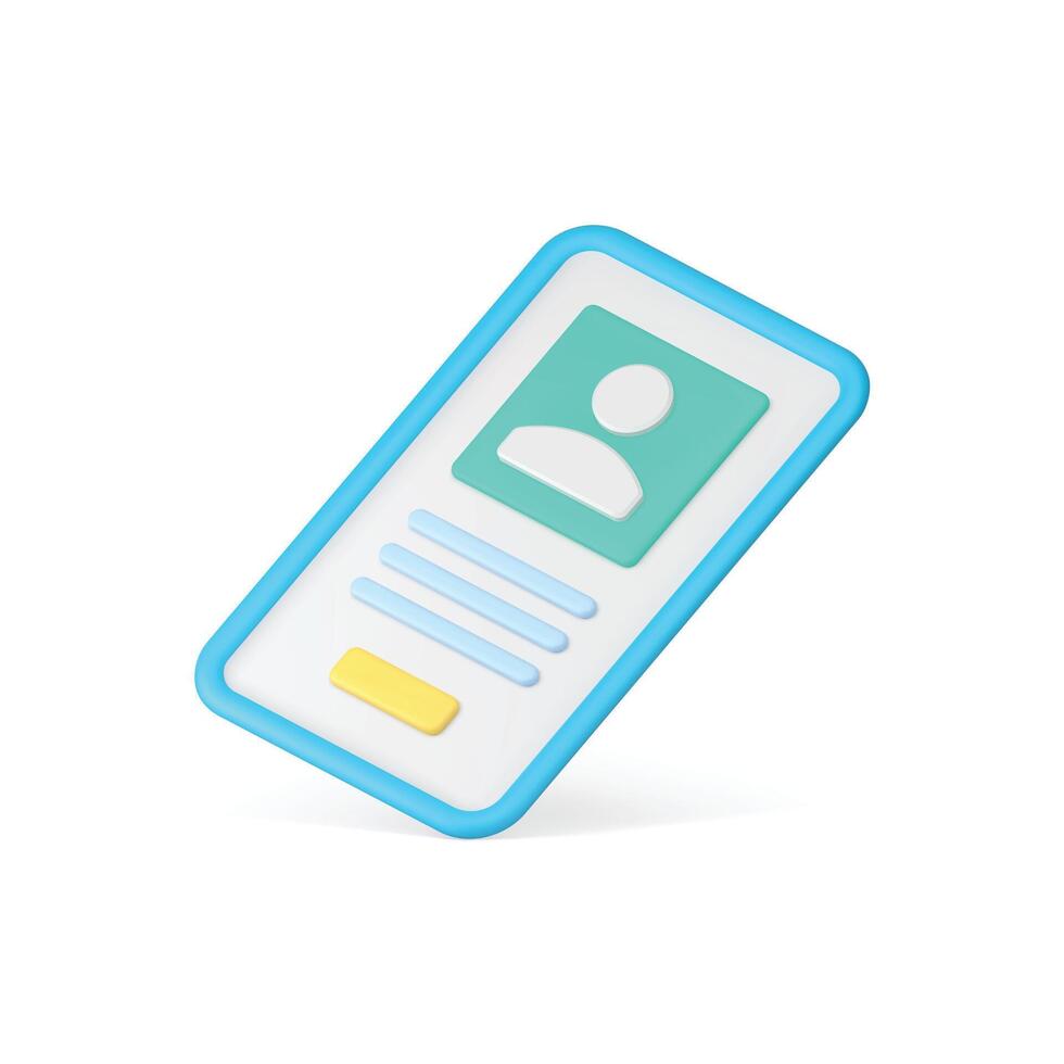 Smartphone personal account user interface mobile phone screen isometric 3d icon realistic vector