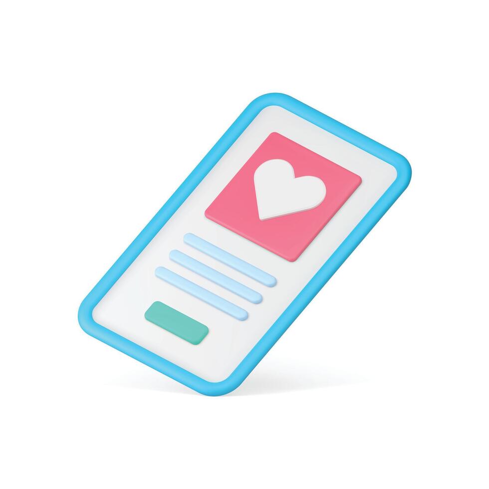 Date virtual meeting smartphone application user profile homepage 3d icon realistic vector