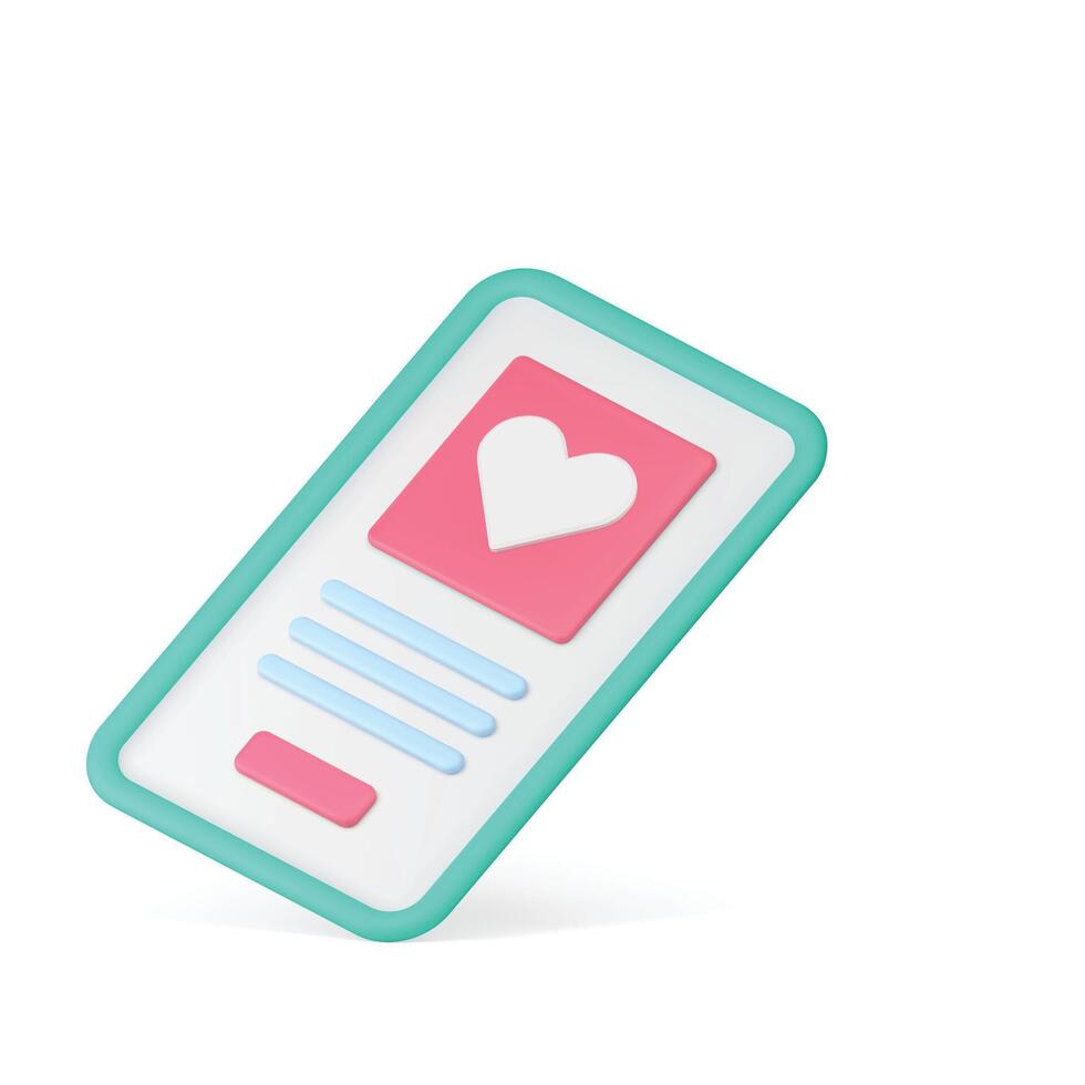 Virtual dating smartphone application homepage remotely couple meeting 3d icon realistic vector