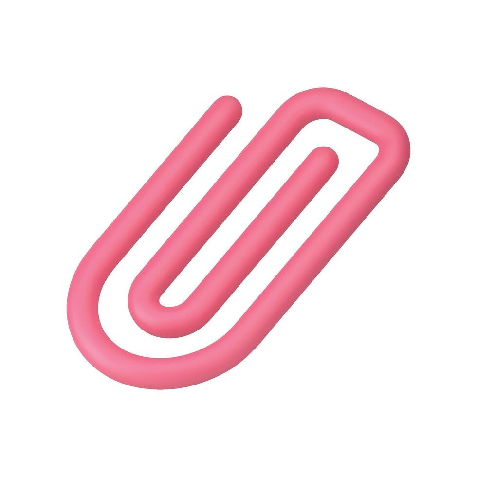 Paperclip pink wire clip staple stationery tool for paper document attaching 3d icon vector