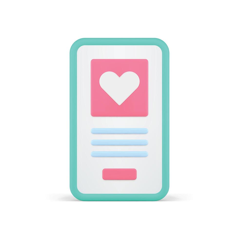 Dating smartphone application personal profile user interface screen 3d icon realistic vector