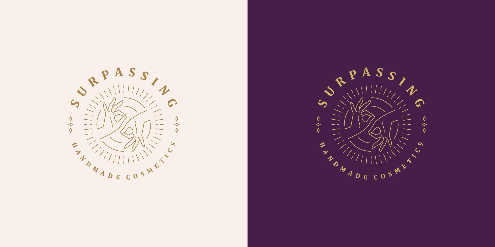 Female hands sign ok with fingers line logo emblem design template illustration simple linear style vector