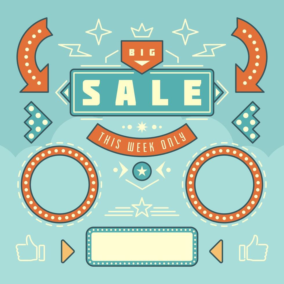 Retro American 1950s Sign Design Elements Set. vector