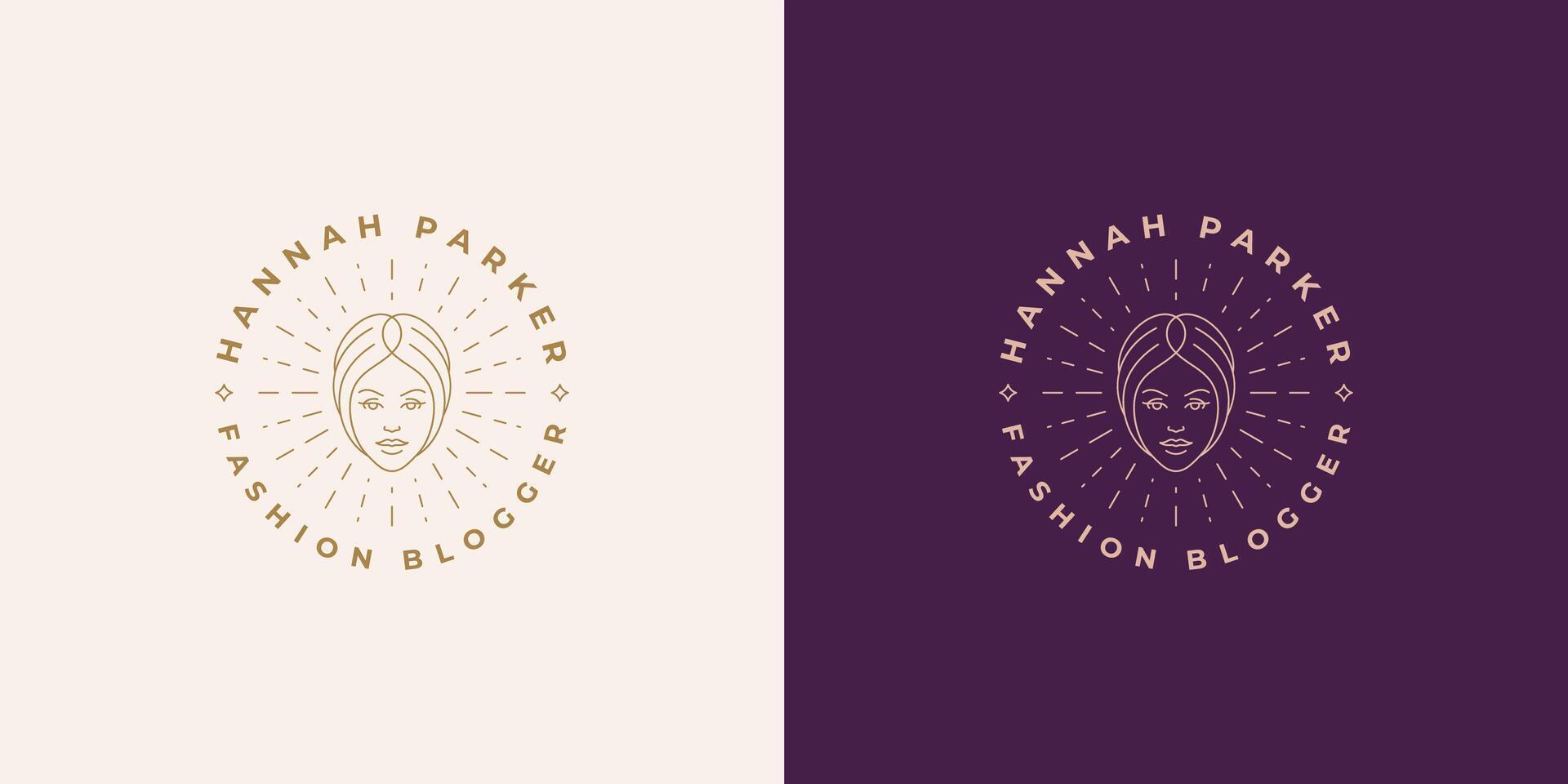 Beautiful female line face with hairstyle logo emblem design template illustration simple minimal linear style vector