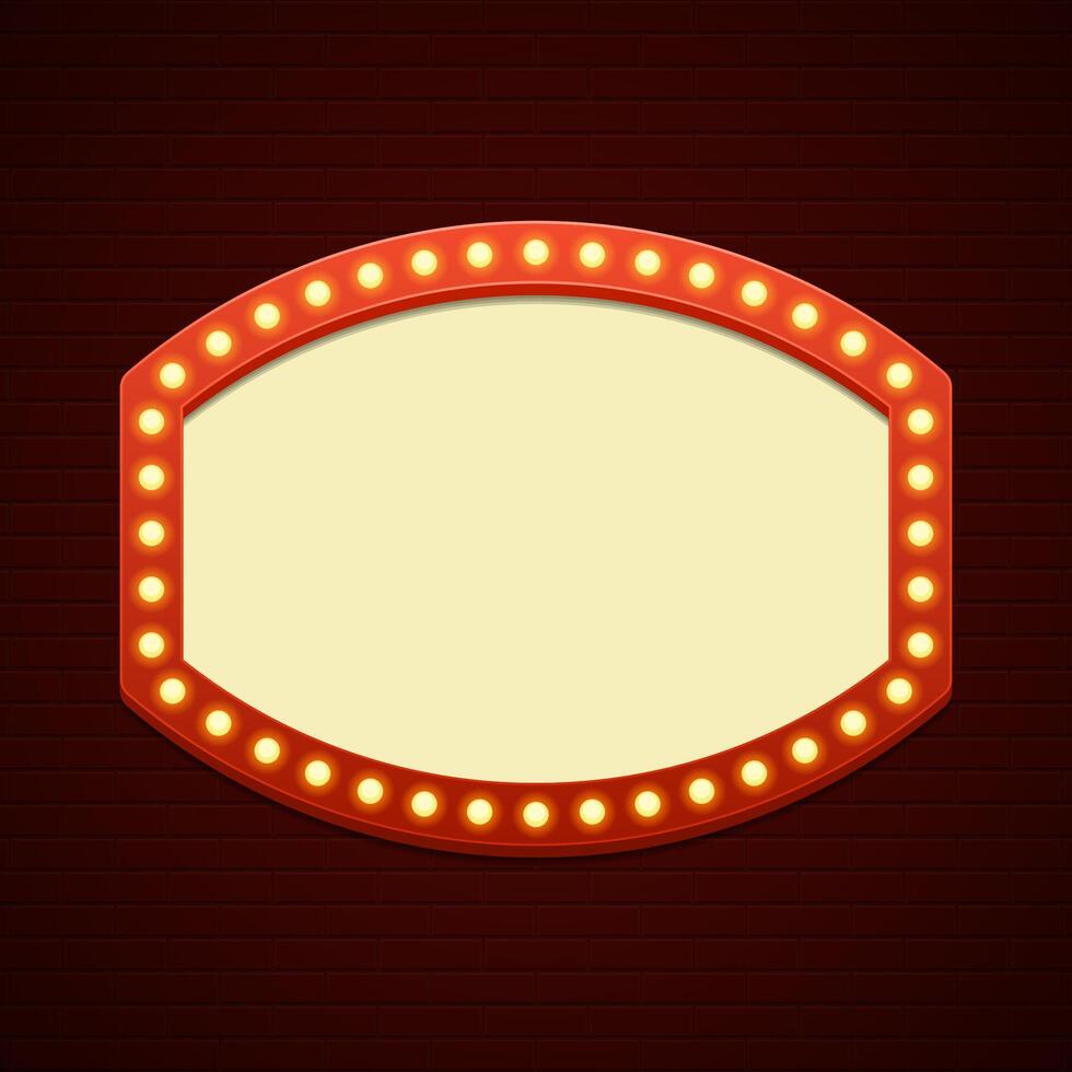 Retro Showtime Sign Design. Cinema Signage Light Bulbs Frame and Neon vector