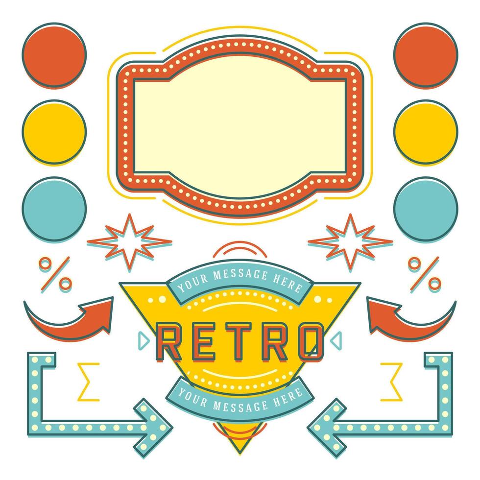 Retro American 1950s Sign Design Elements Set. vector