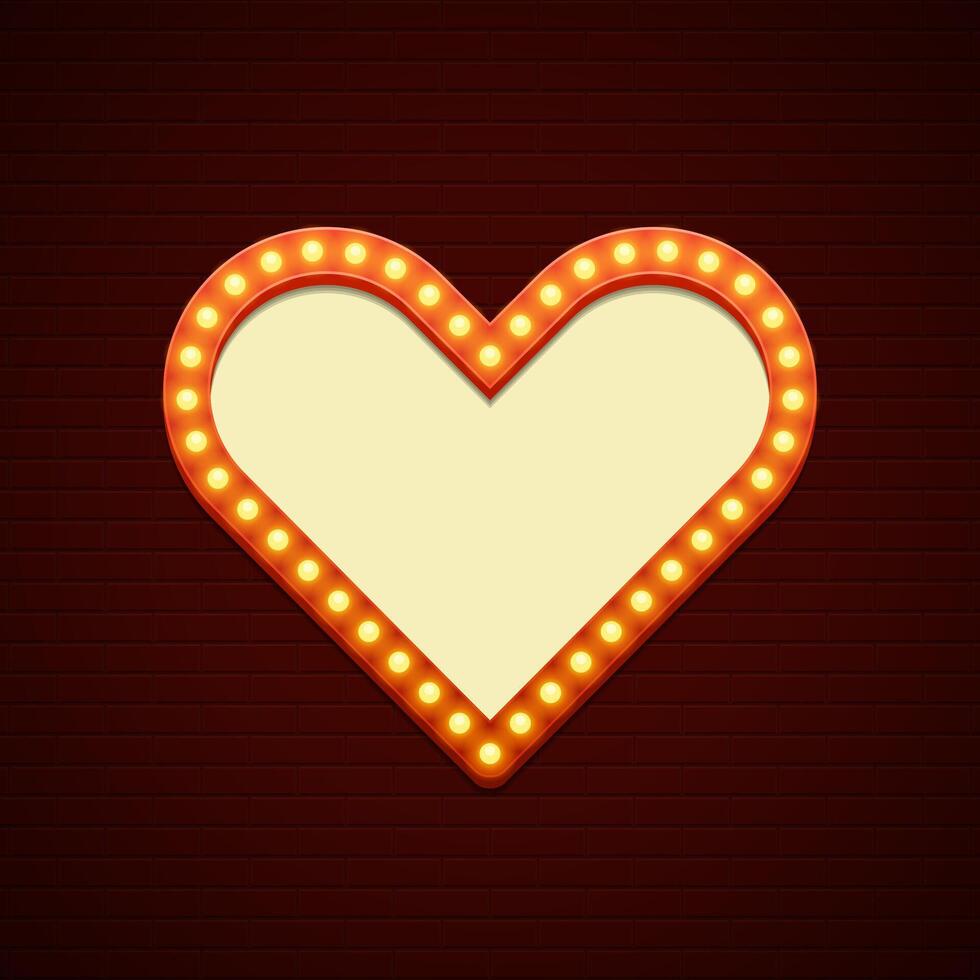 Retro Showtime Sign Design. Cinema Signage Light Bulbs Frame and Neon Lamps on brick wall background. vector