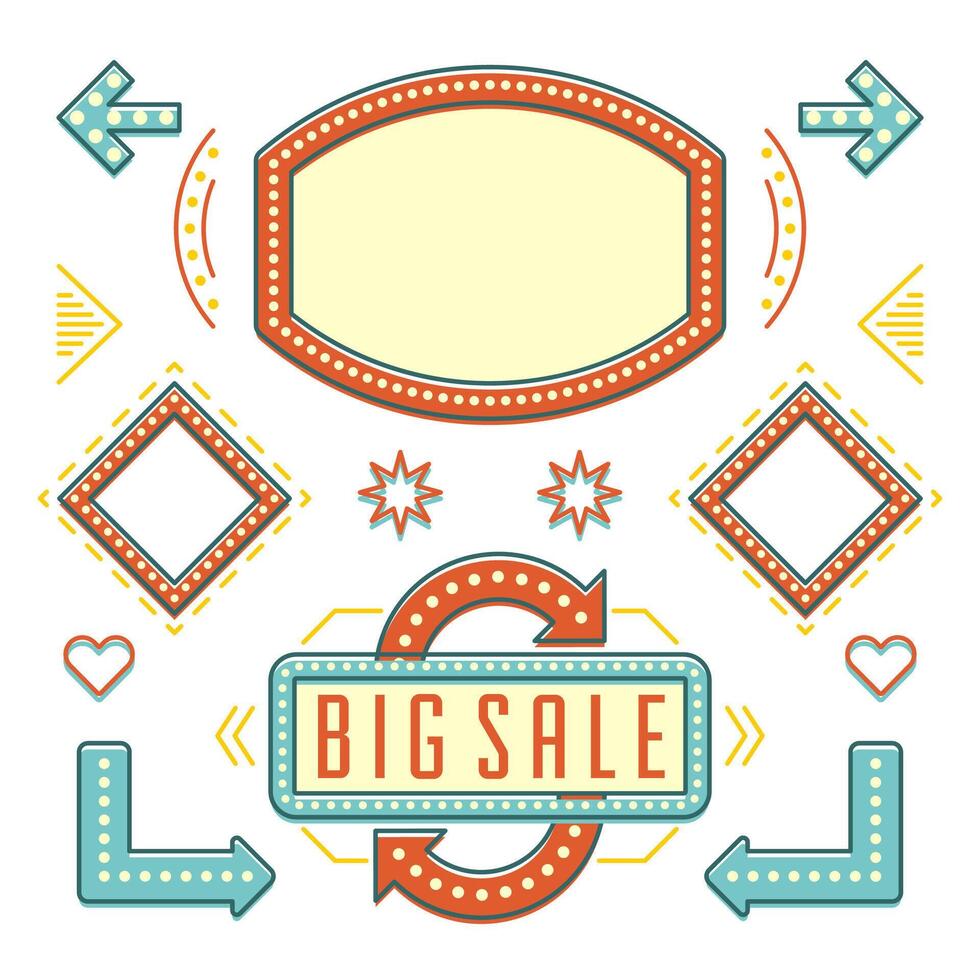 Retro American 1950s Sign Design Elements Set. vector