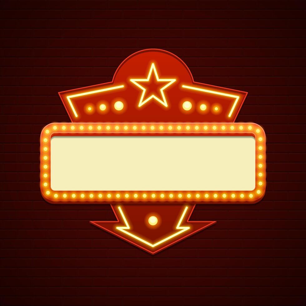 Retro Showtime Sign Design Cinema Signage Light Bulbs Billboard vector