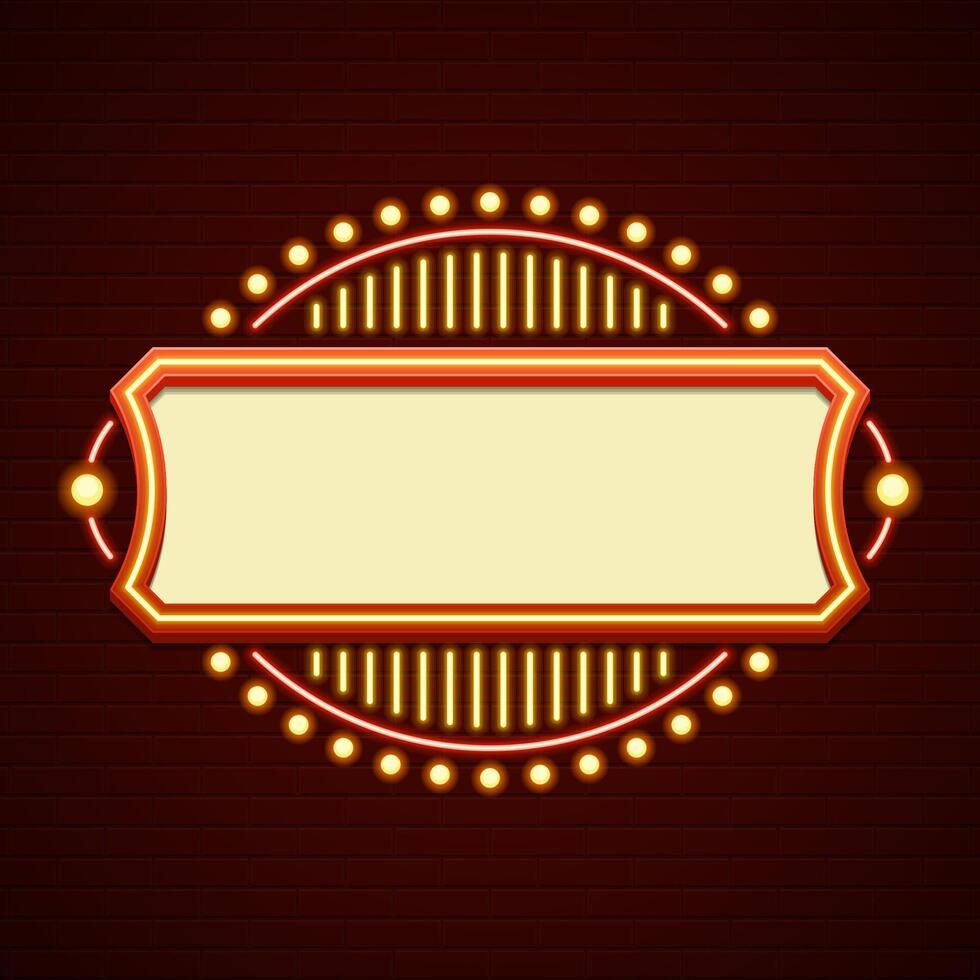 Retro Showtime Sign Design. Cinema Signage Light Bulbs Frame and Neon Lamps vector