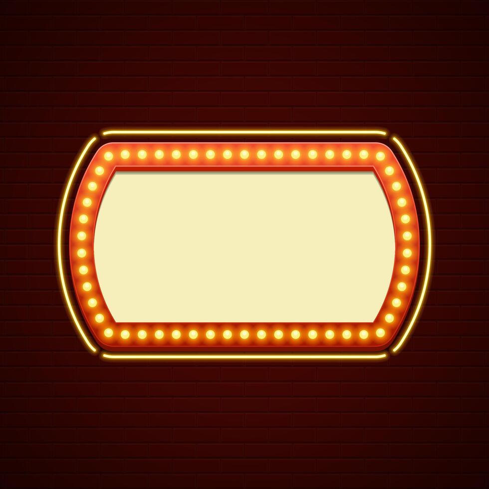 Retro Showtime Sign Design. Cinema Signage Light Bulbs Frame and Neon vector
