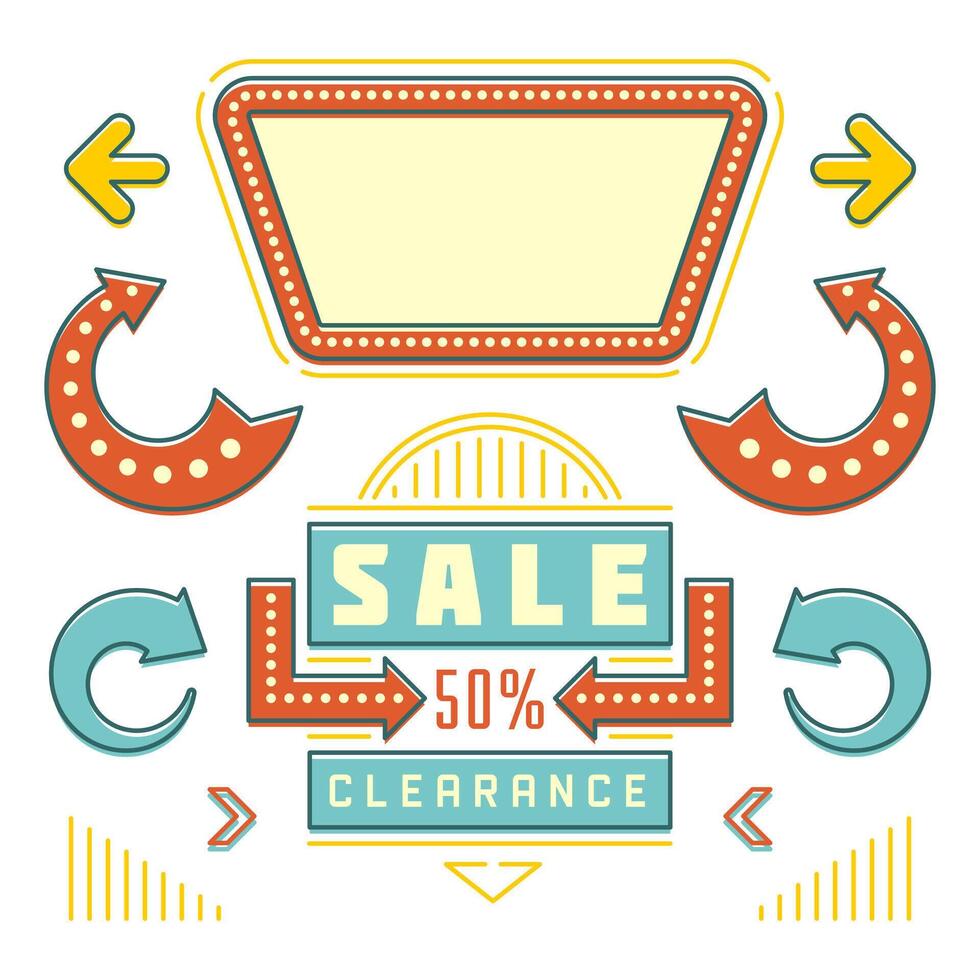 Retro American 1950s Sign Design Elements Set. Billboard Signage Light Bulbs. vector