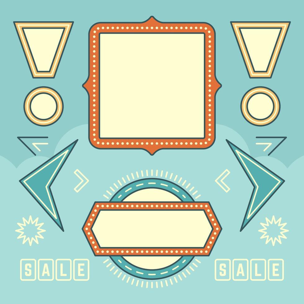 Retro American 1950s Sign Design Elements Set. Billboard Signage Light Bulbs. vector