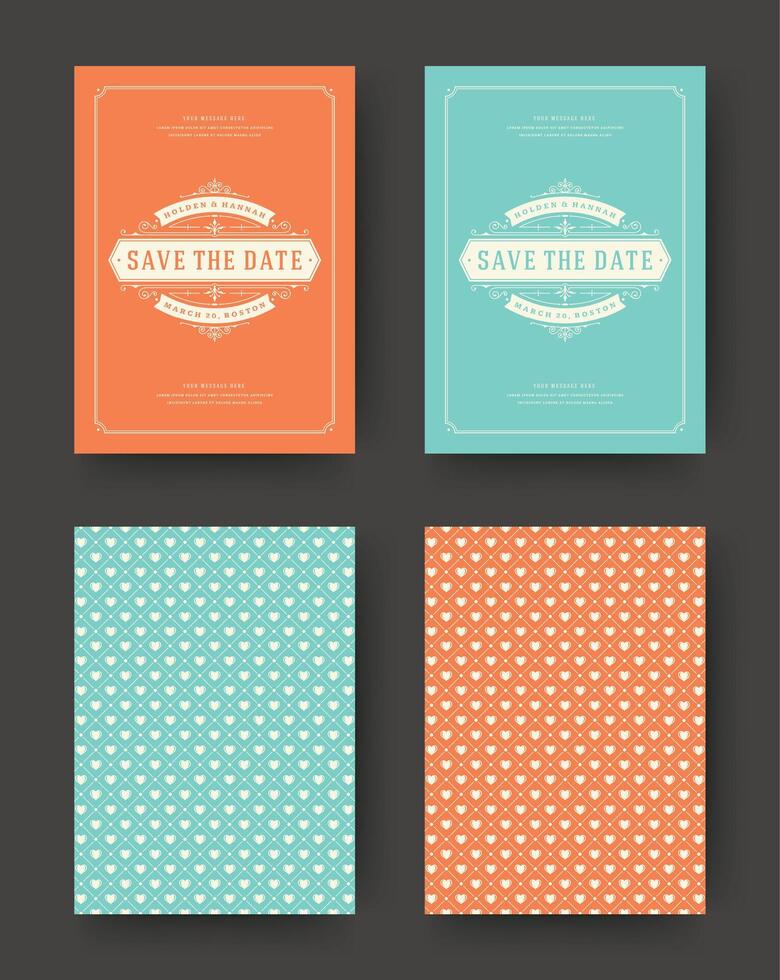 Wedding save the date invitation cards vintage typographic. vector