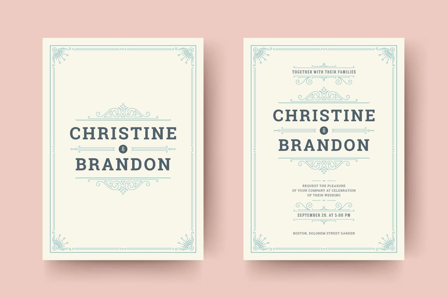 Wedding save the date invitation cards flourishes ornaments. vector