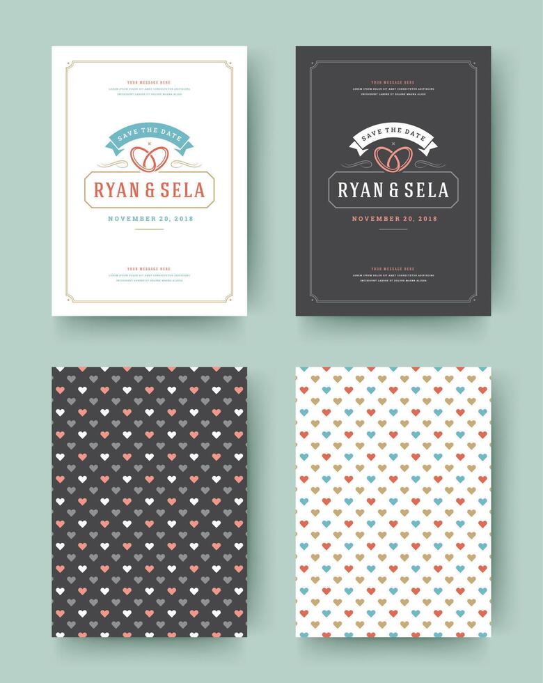 Wedding save the date invitation cards vintage typographic. vector
