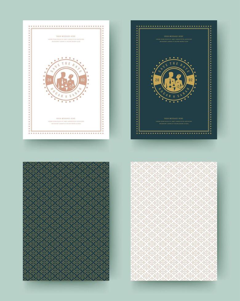 Wedding invitation save the date cards vintage typographic template design. vector