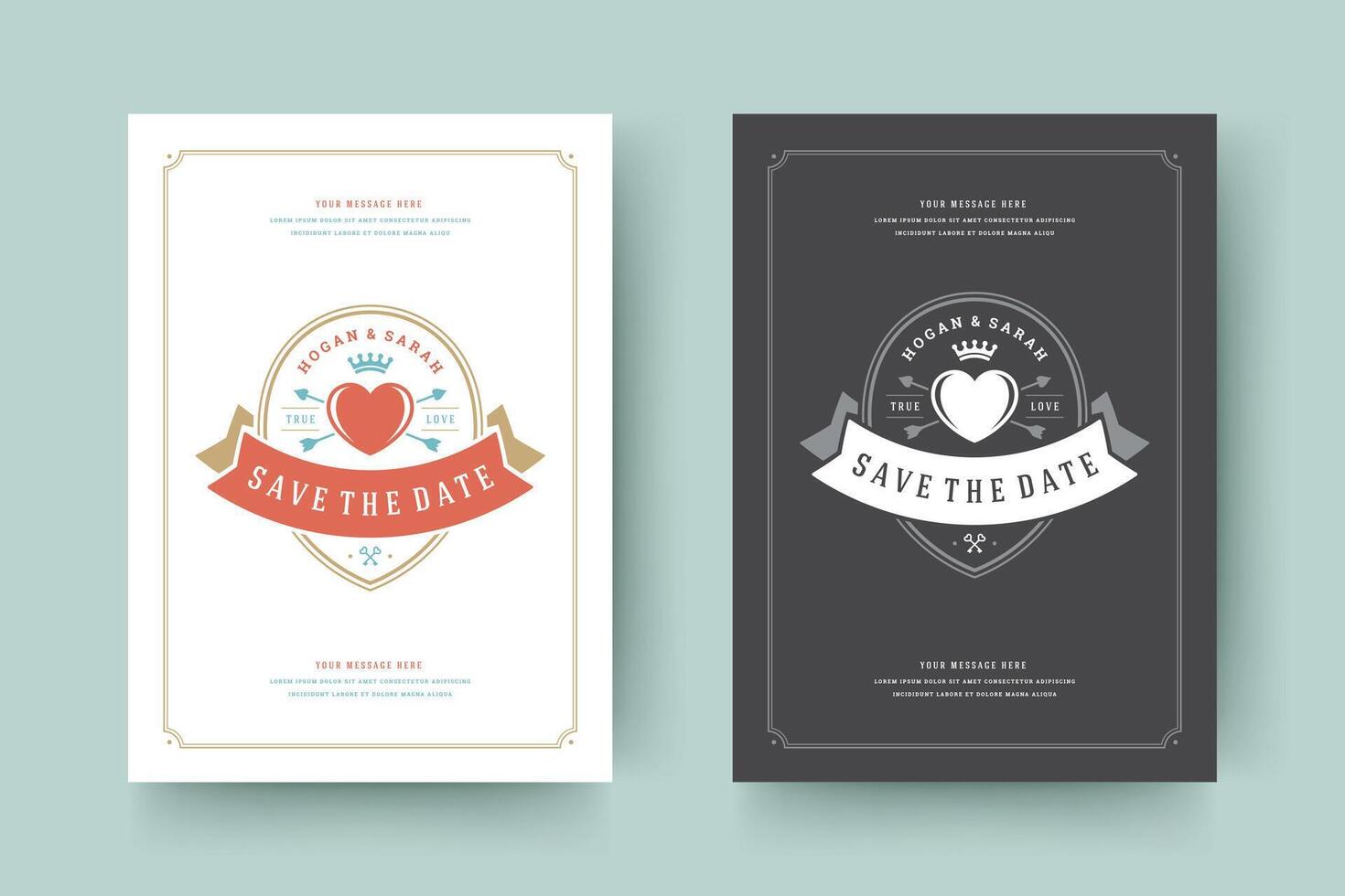 Wedding invitations save the date cards design illustration. vector