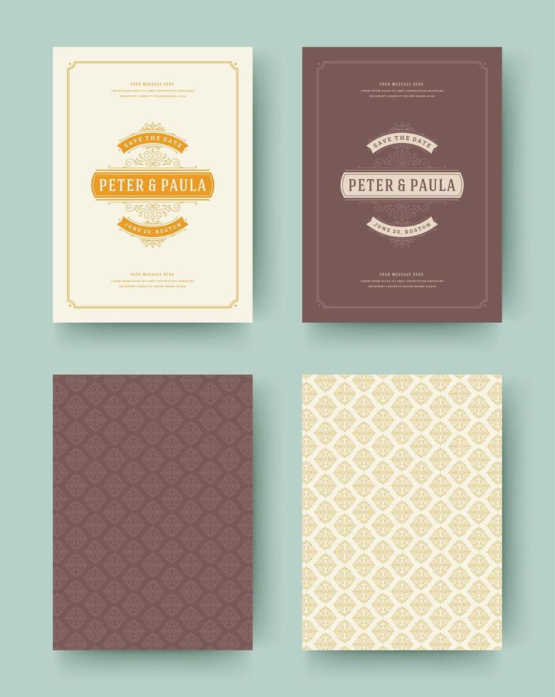 Wedding invitation save the date cards vintage typographic template design. vector