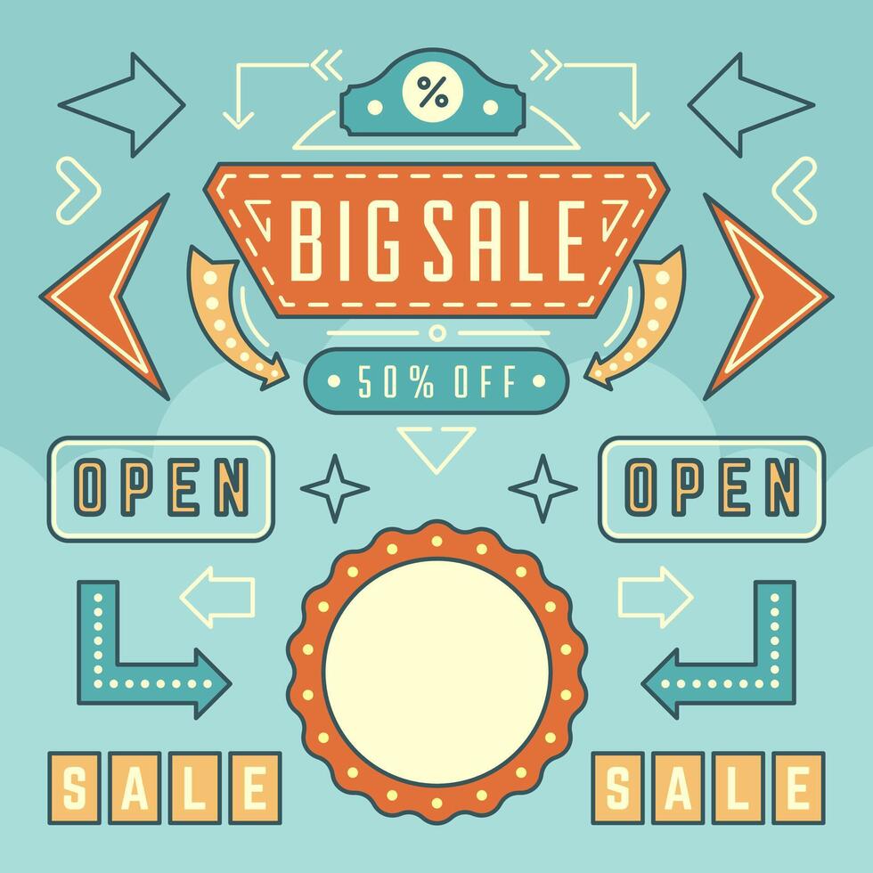 Retro American 1950s Sign Design Elements Set. vector