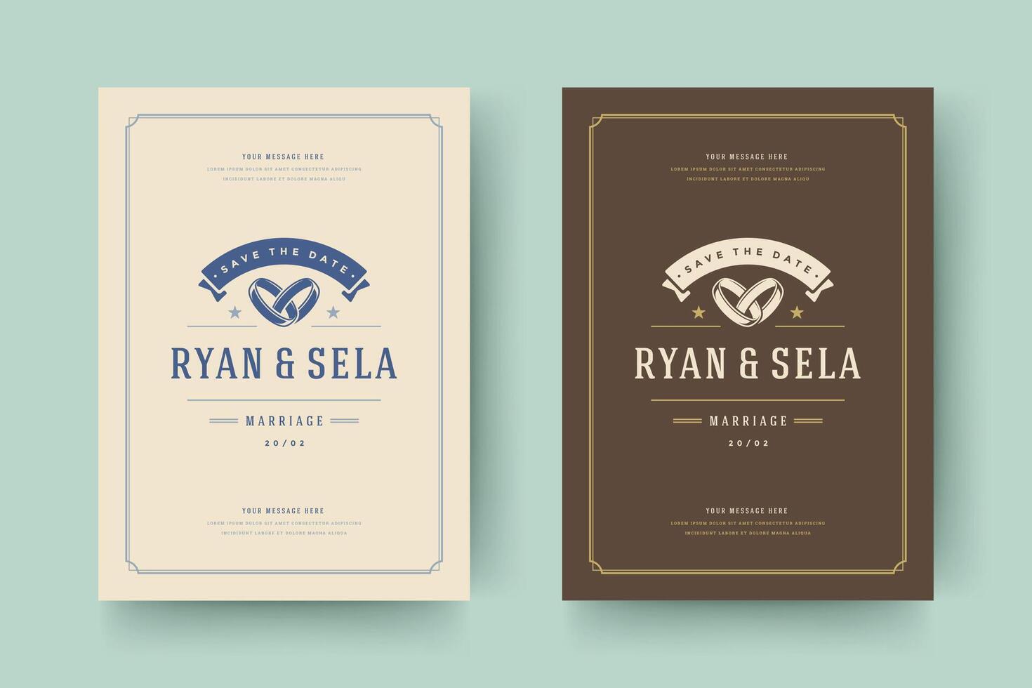 Wedding invitation save the date cards vintage typographic template design. vector