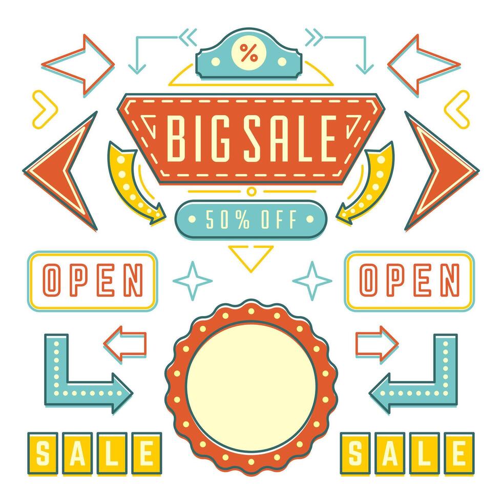 Retro Showtime Sign Design Elements Set vector