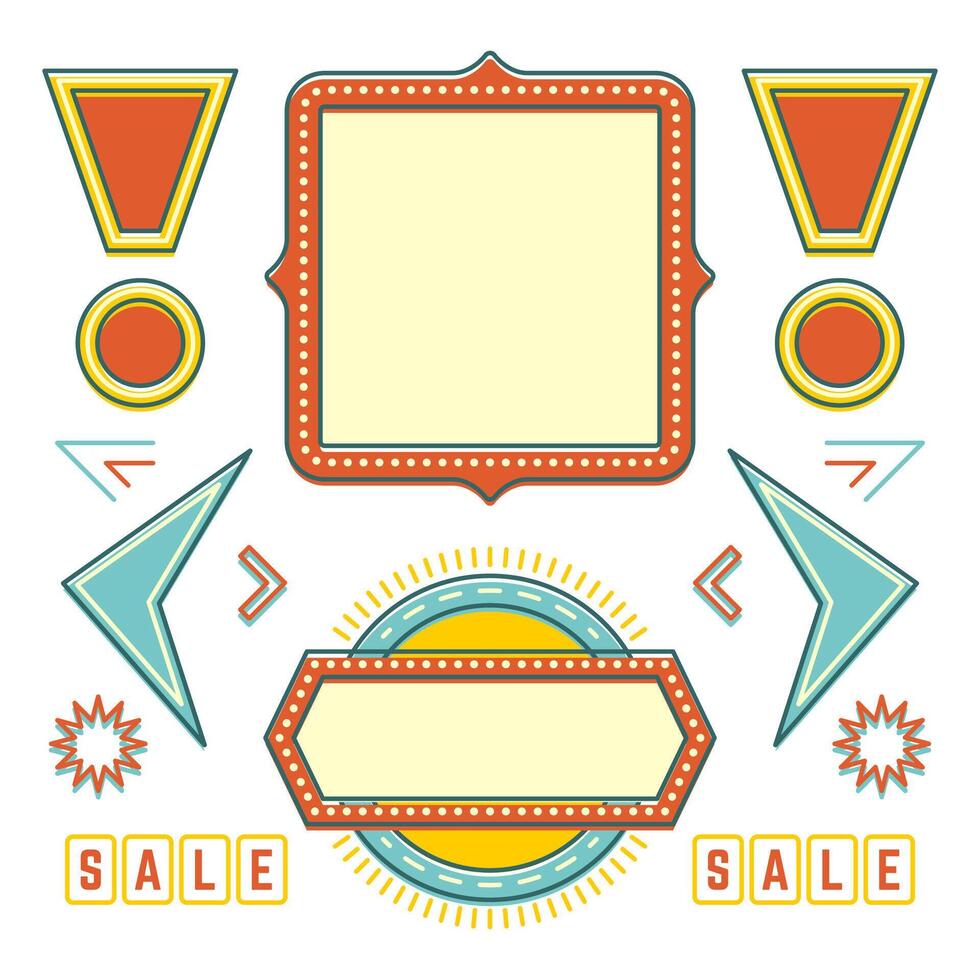 Retro American 1950s Sign Design Elements Set. vector