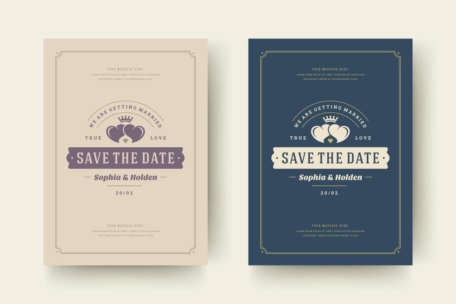 Wedding invitations save the date cards design illustration. vector
