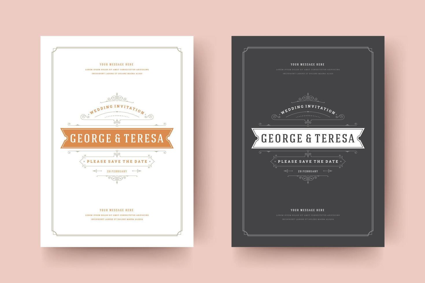 Wedding invitation save the date cards vintage typographic template design. vector