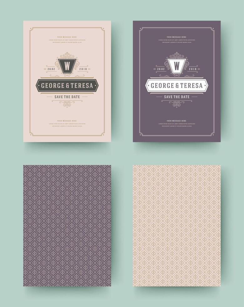 Wedding invitation save the date cards vintage typographic template design. vector