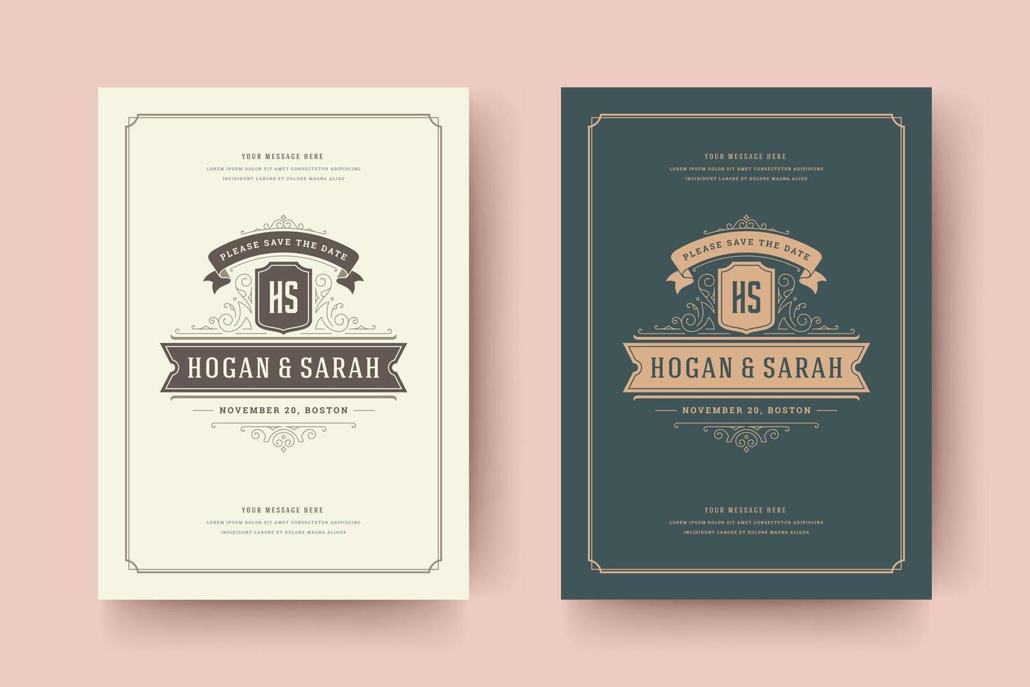 Wedding invitations save the date cards design illustration. vector