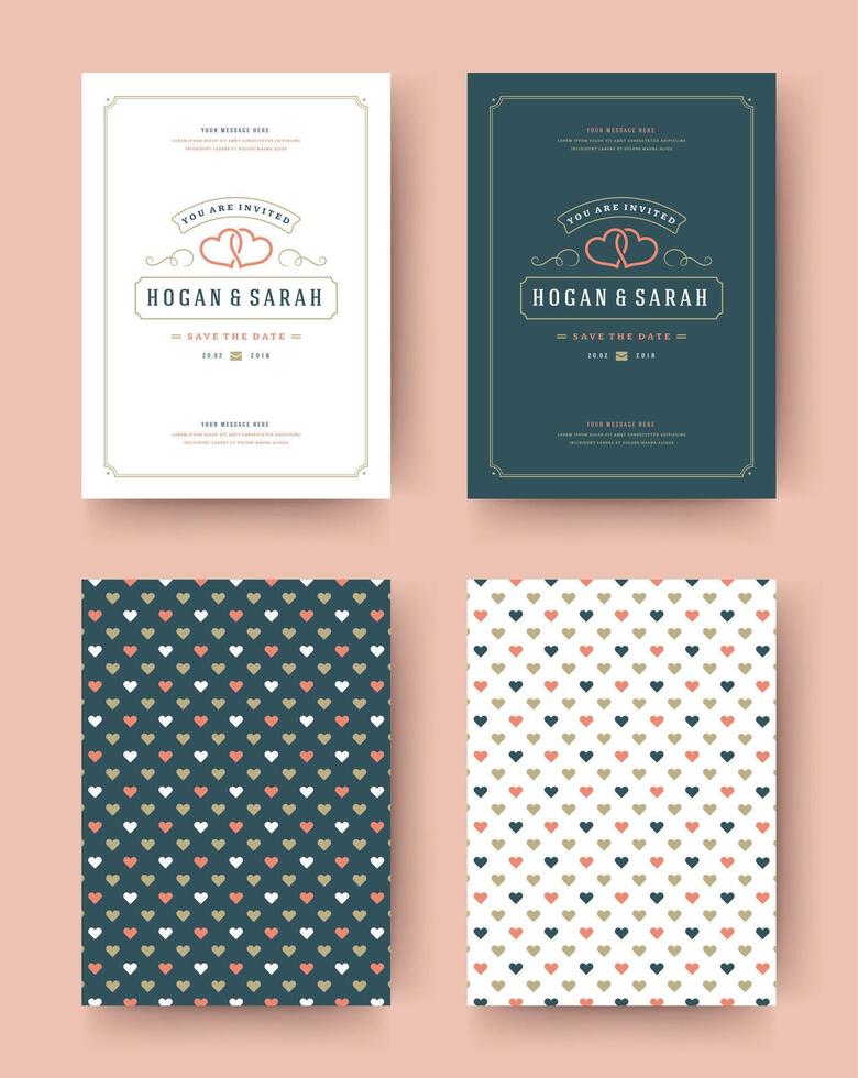 Wedding invitation save the date cards vintage typographic template design. vector
