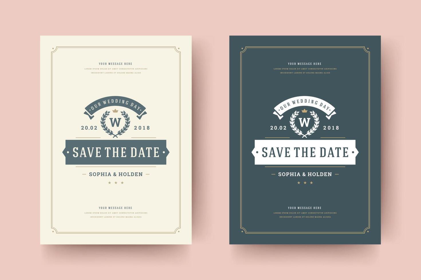 Wedding save the date invitation card illustration. vector