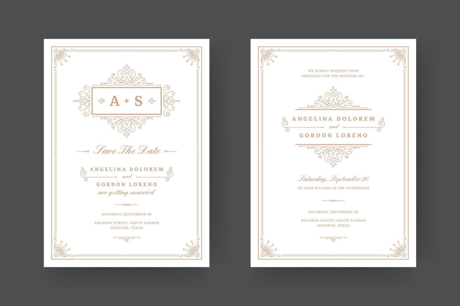 Wedding invitation and save the date cards flourishes ornaments. vector