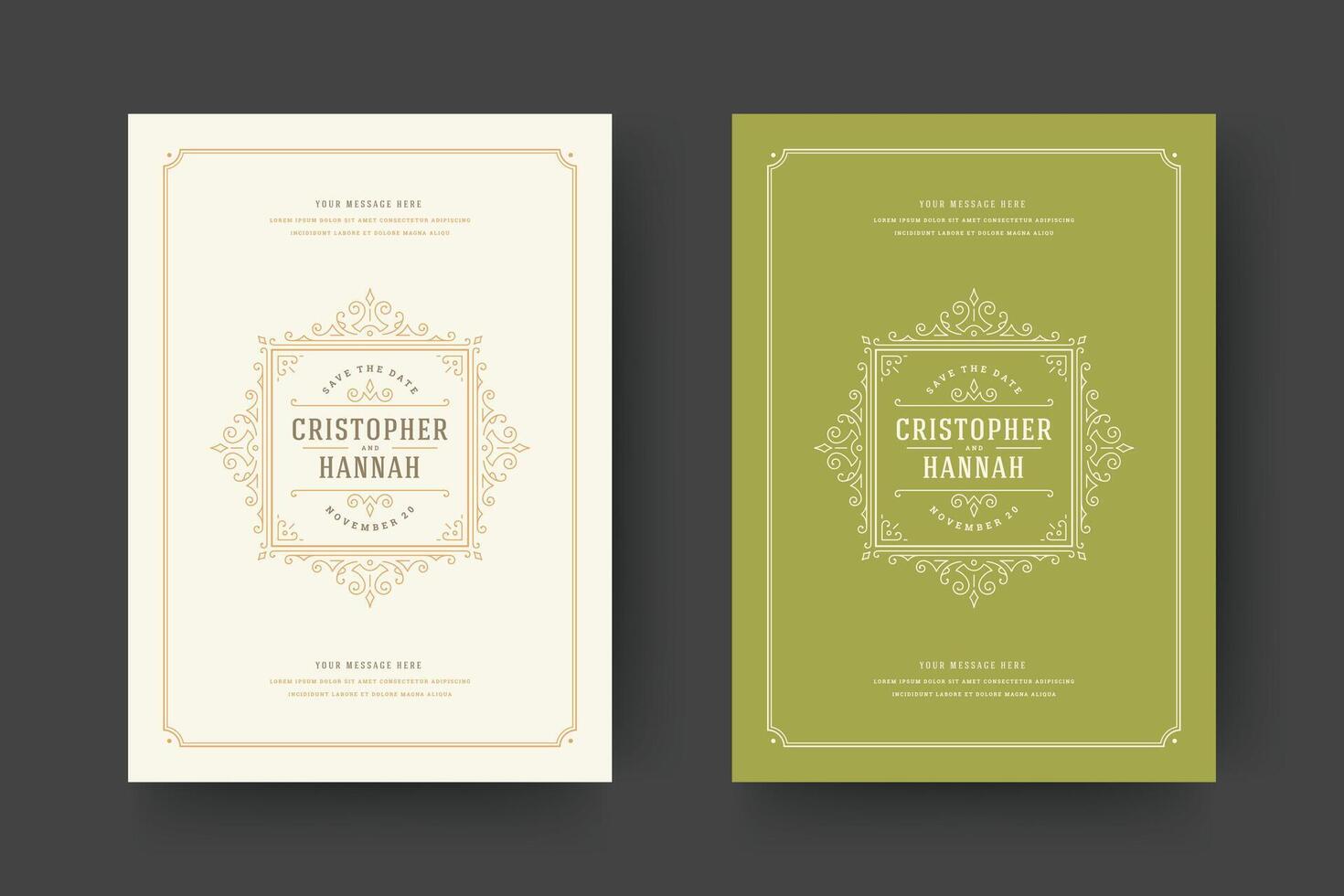 Wedding save the date invitation cards flourishes ornaments vector