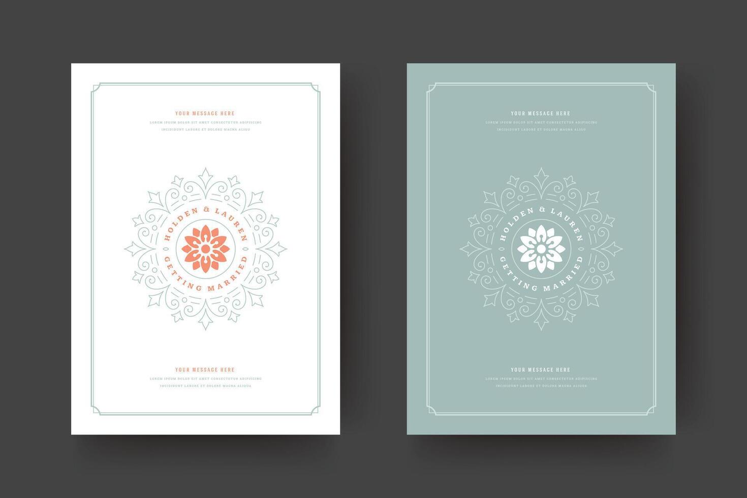 Wedding save the date invitation cards flourishes ornaments. vector
