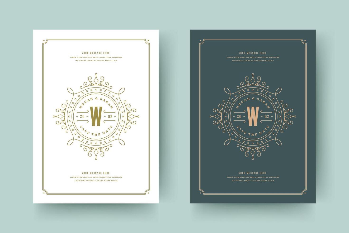 Wedding save the date invitation cards vintage flourishes ornaments with ornate decorations elegant template. vector