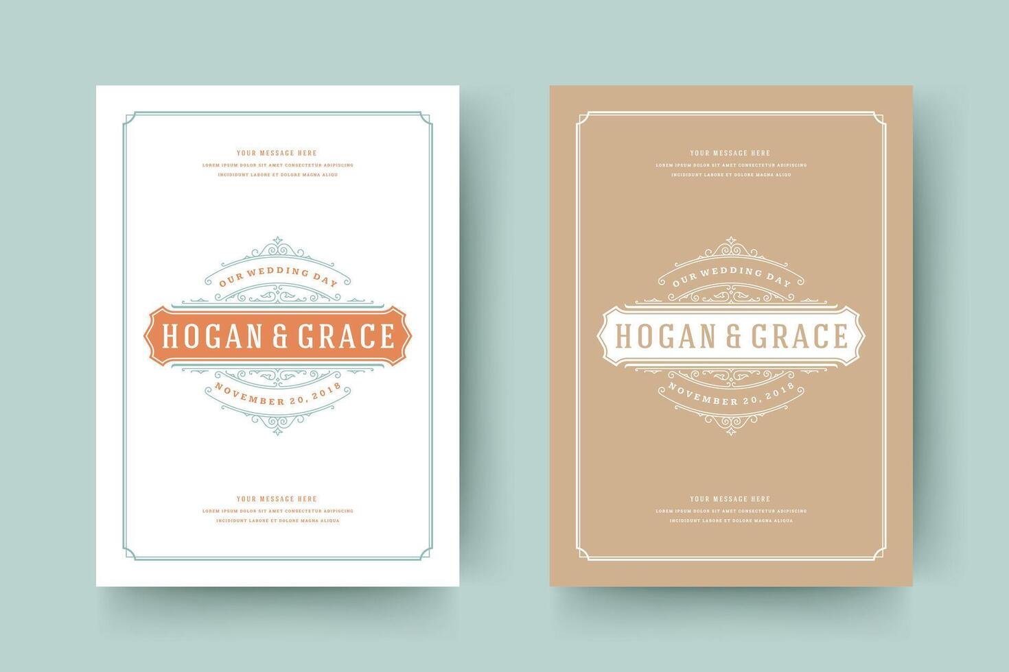 Wedding save the date invitation cards flourishes ornaments. vector