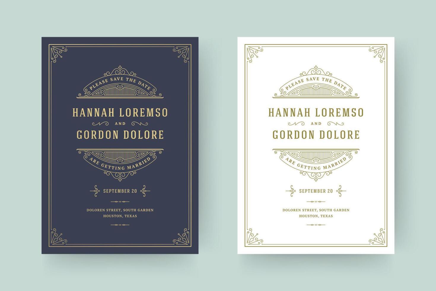 Wedding invitation save the date card flourishes ornaments. vector