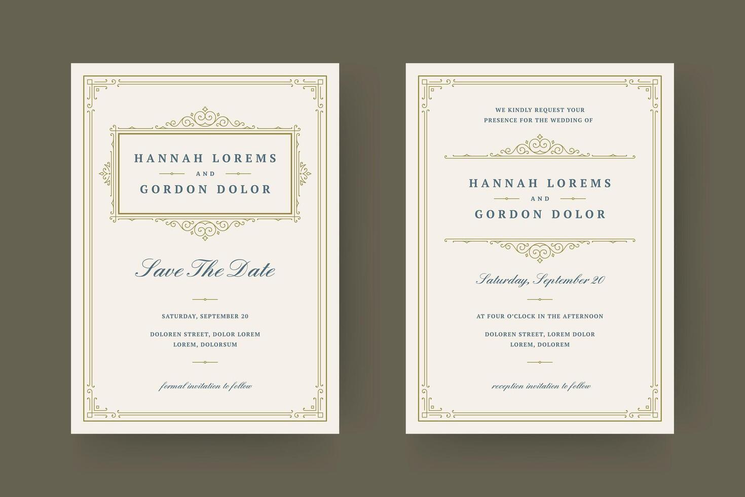 Wedding invitation and save the date cards flourishes ornaments. vector
