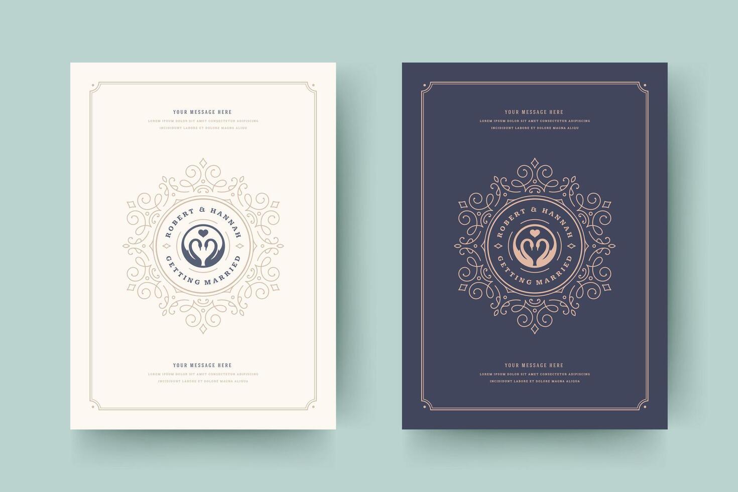 Wedding save the date invitation cards flourishes ornaments. vector