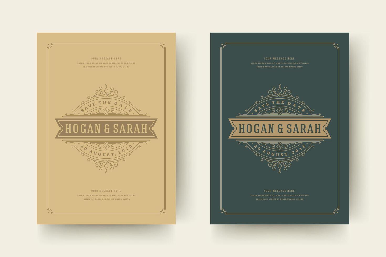 Wedding save the date invitation cards flourishes ornaments. vector