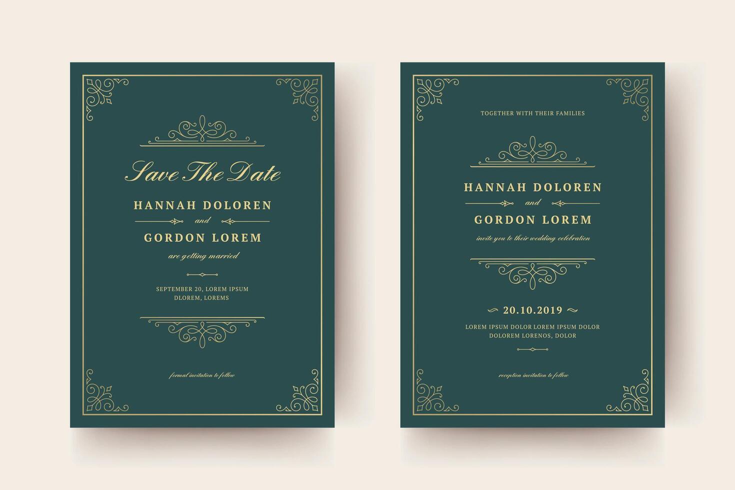 Wedding invitation and save the date cards flourishes ornaments. vector
