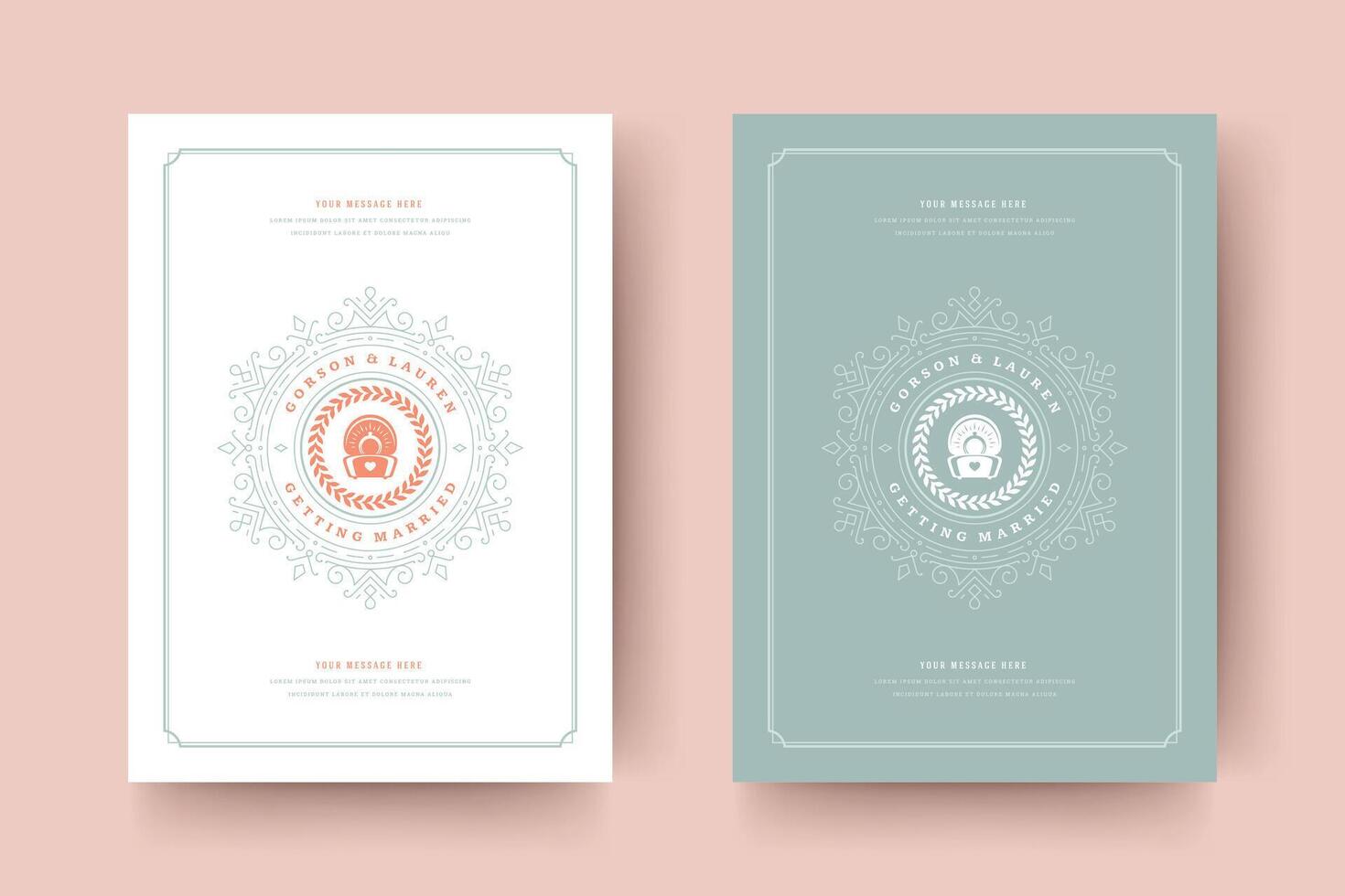 Wedding save the date invitation cards flourishes ornaments. vector
