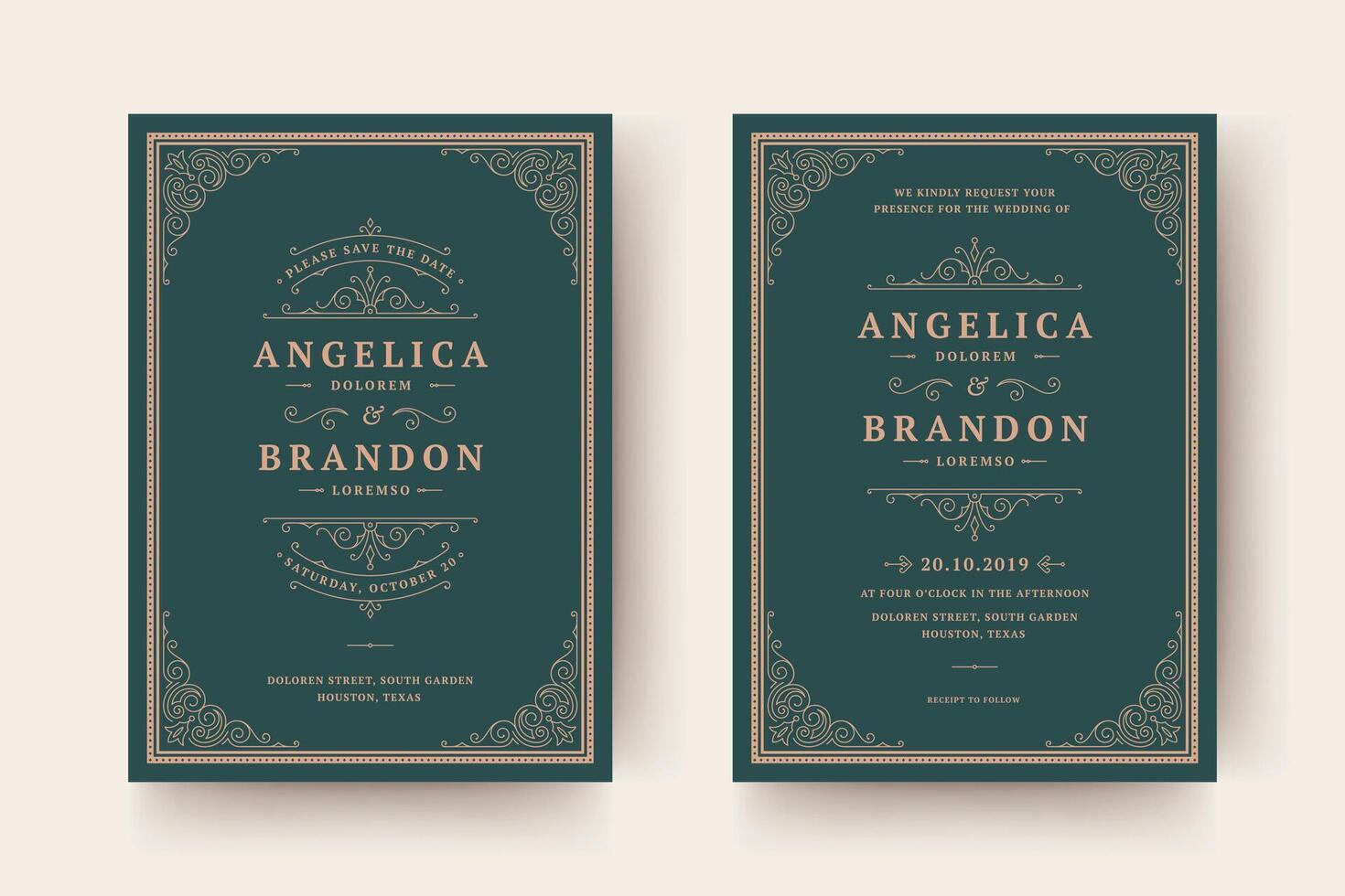 Wedding invitation and save the date cards flourishes ornaments. vector