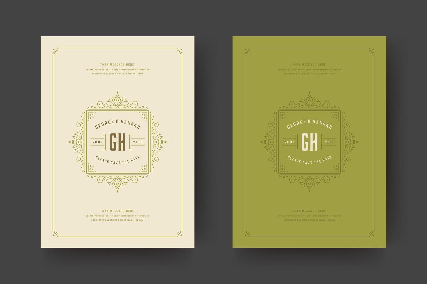 Wedding save the date invitation cards flourishes ornaments. vector
